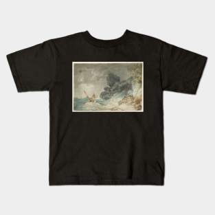 A Rocky Shore, with Men Attempting to Rescue a Storm-Tossed Boat, 1792-93 Kids T-Shirt